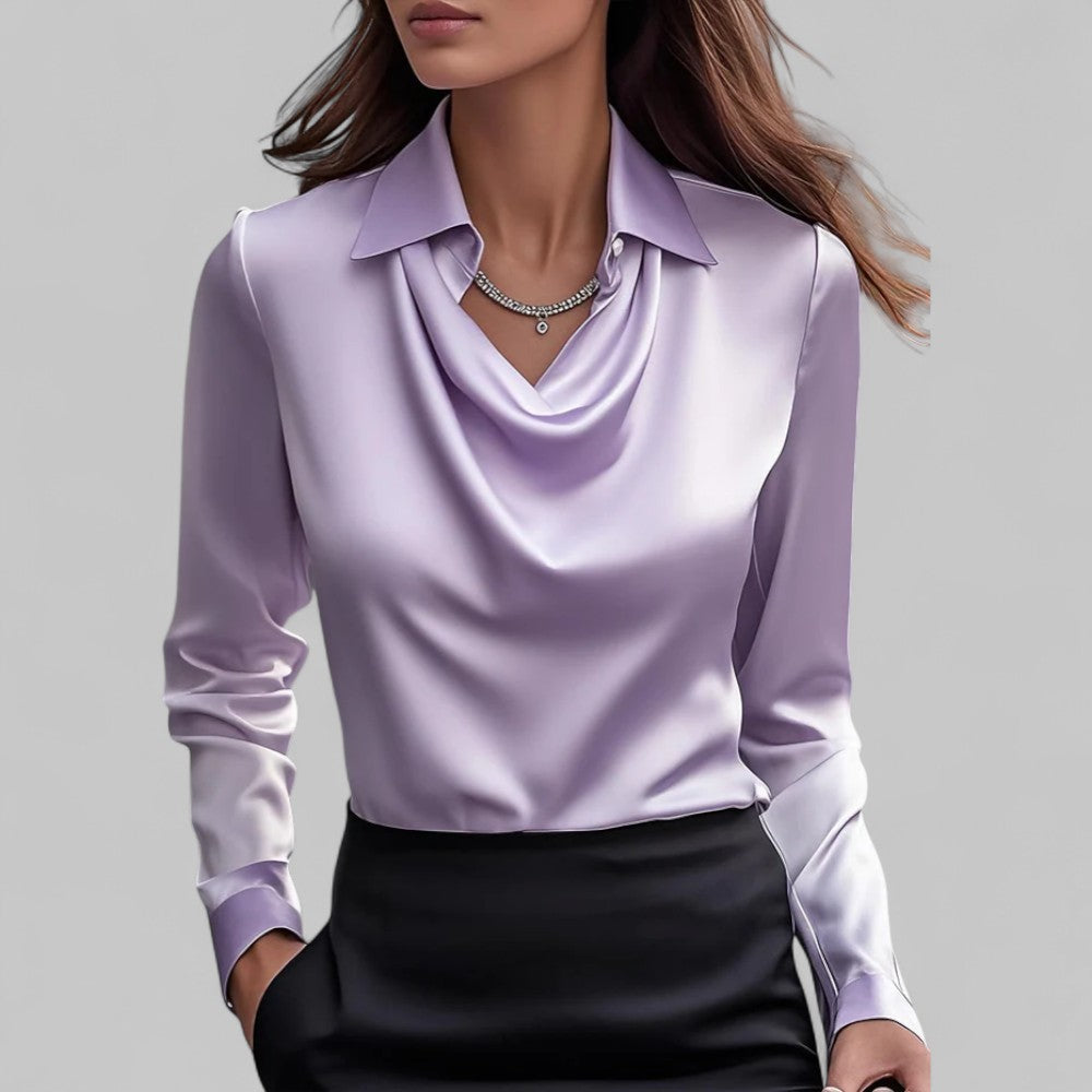 Blusa Donna Manica Lunga Scollo a Cascata
