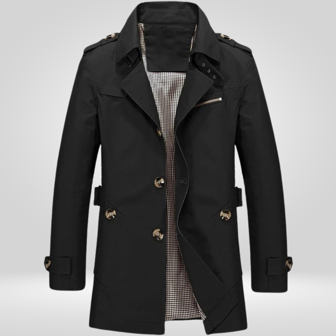 Trench Coat Uomo Classico Lunghezza Media Taglio Strutturato
