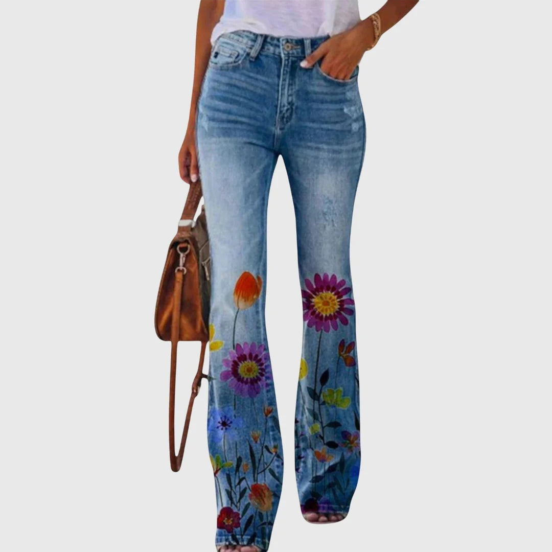 Jeans Donna Stampa Floreale Taglio Slim