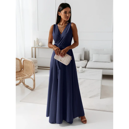 Abito Maxi Donna Effetto Incrociato Senza Maniche