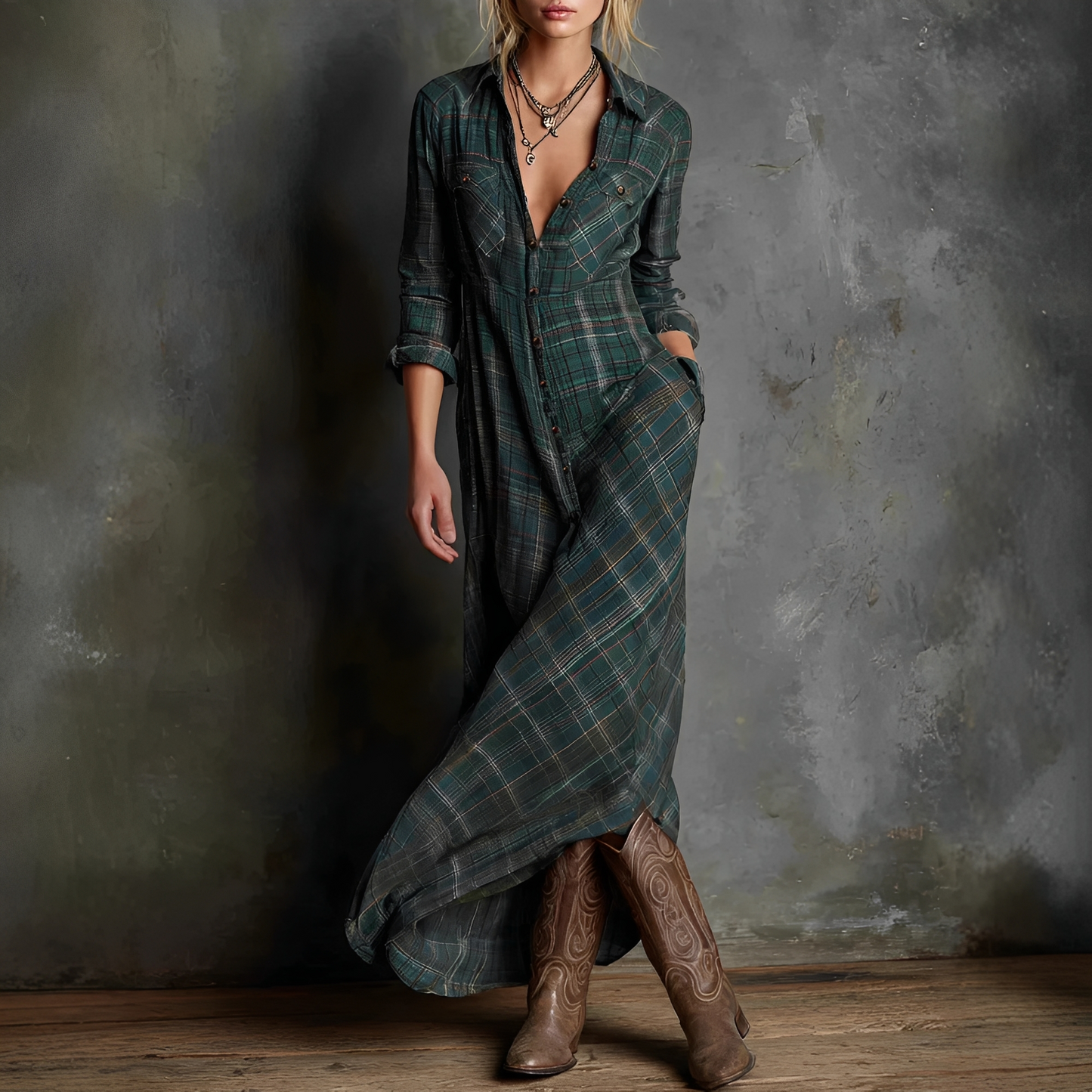 Abito Casual Donna con Rever Quadrettato