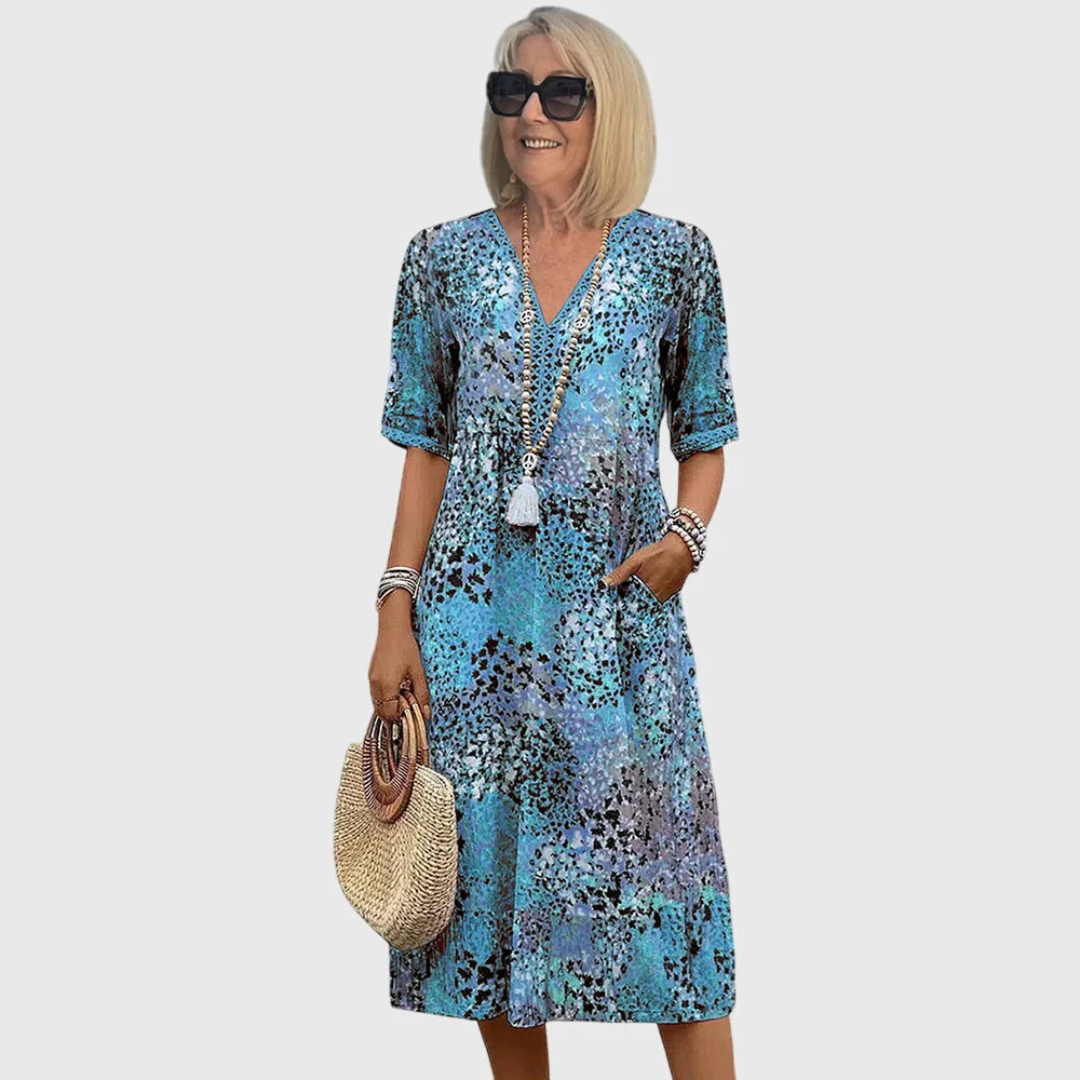 Abito Midi Donna Scollo a V Stampa