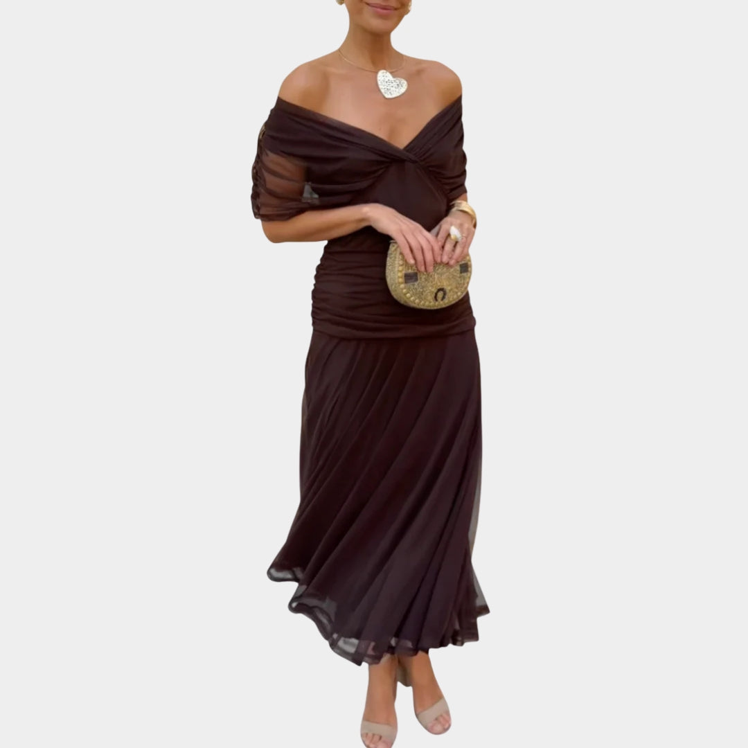 Abito Elegante Donna Scollo Bardot Vestibilità Classica - Brentozzi