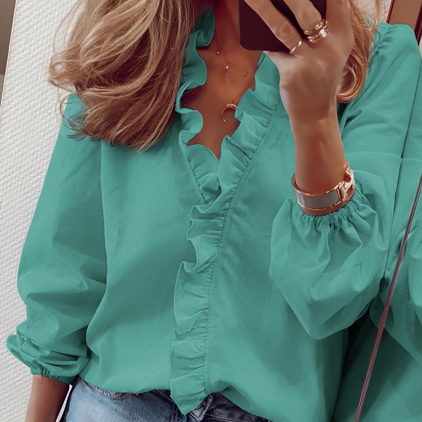 Blusa Donna in Viscosa con Scollo a V e Ruches