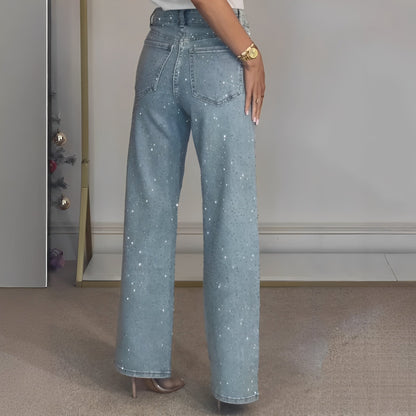 Pantaloni Donna con Glitter Vita Alta Elegante