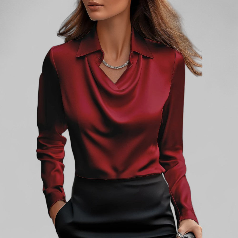 Blusa Donna Manica Lunga Scollo a Cascata
