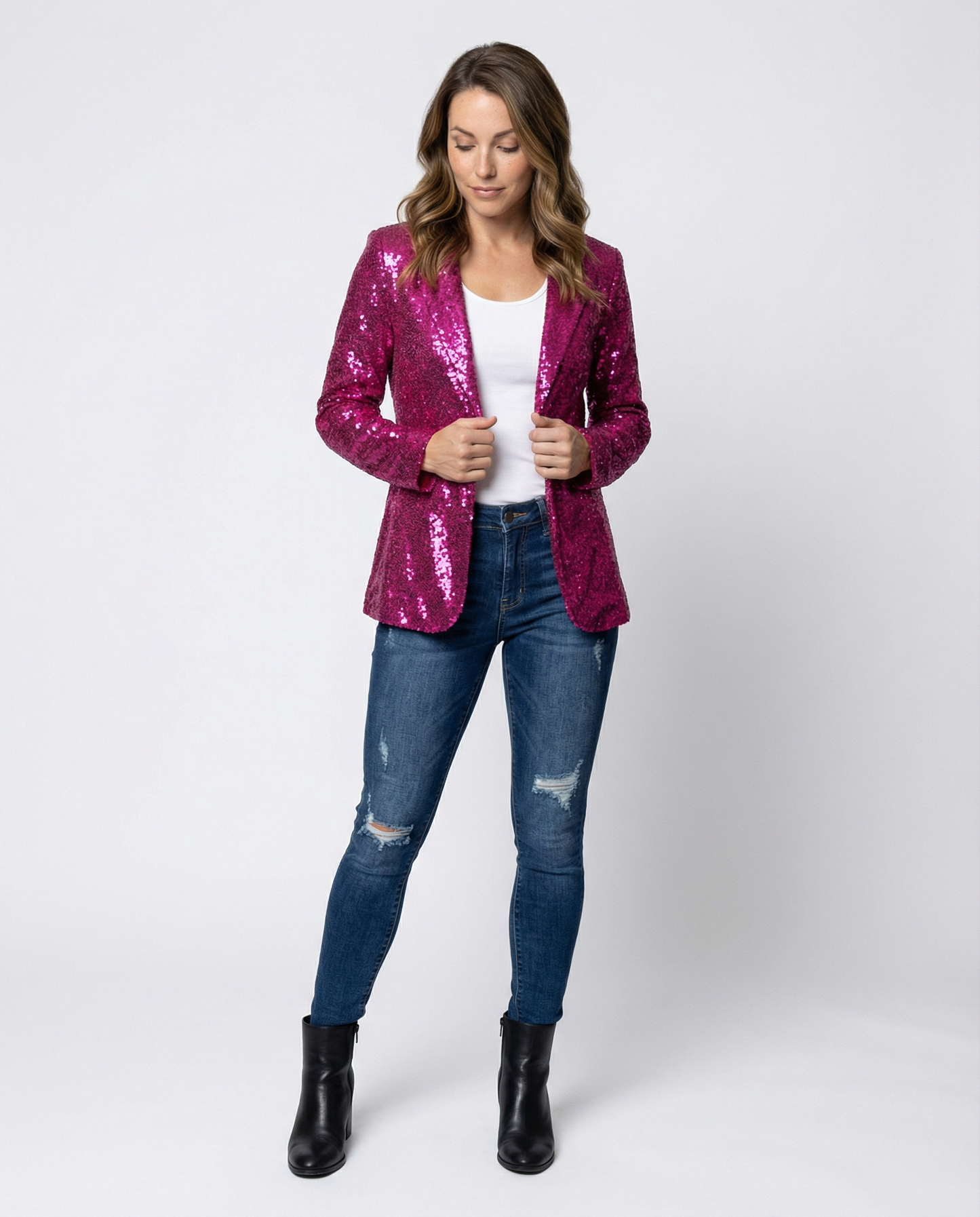 Blazer Donna con Paillettes Elegante Slim Fit
