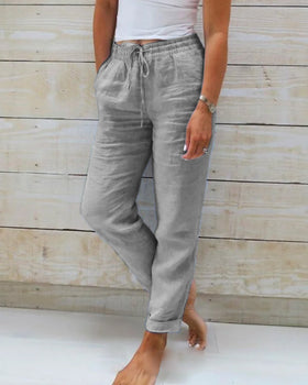 Pantaloni Donna Vita Elastica con Tasche Laterali