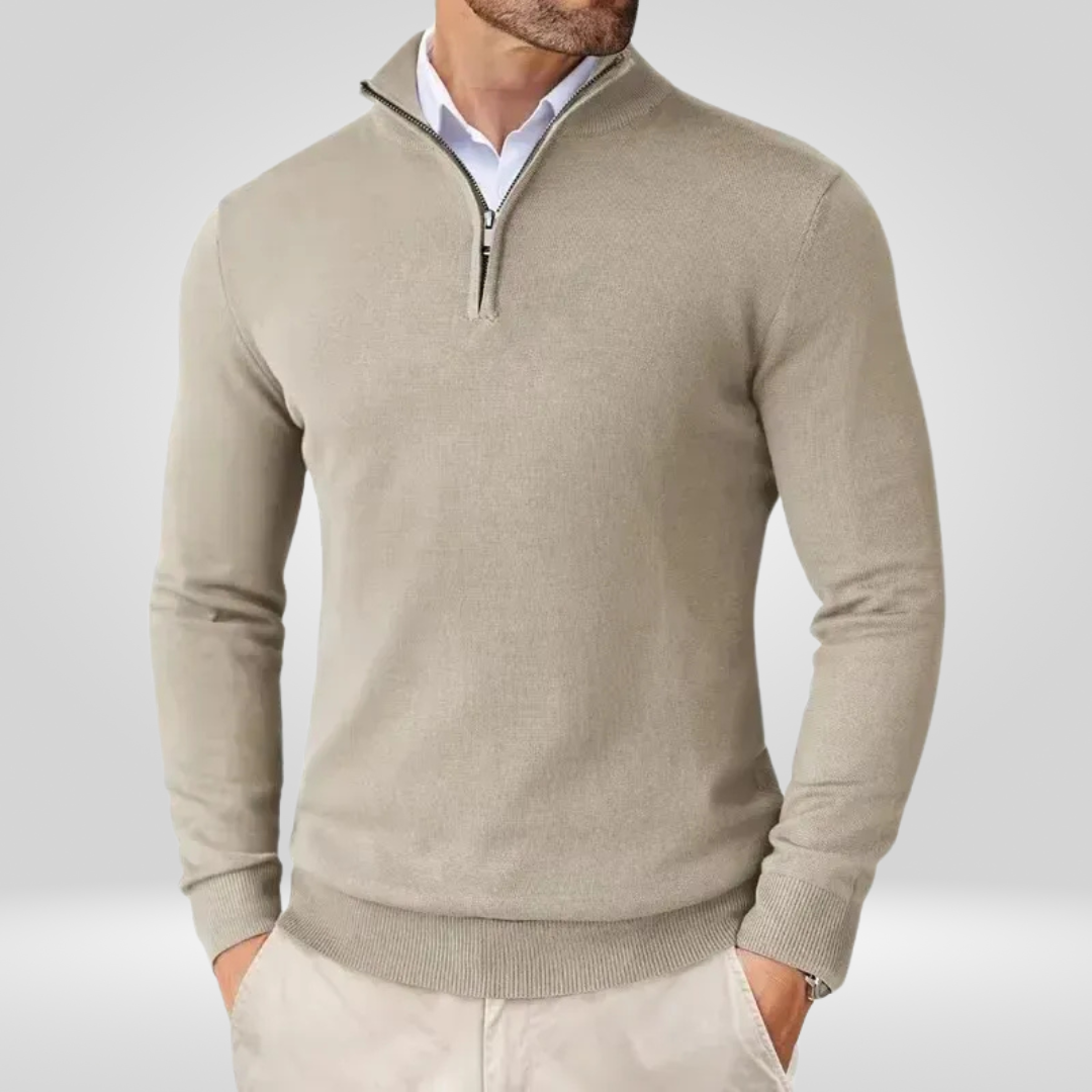 Maglione Uomo Collo con Zip Linee Sottili Slim Fit
