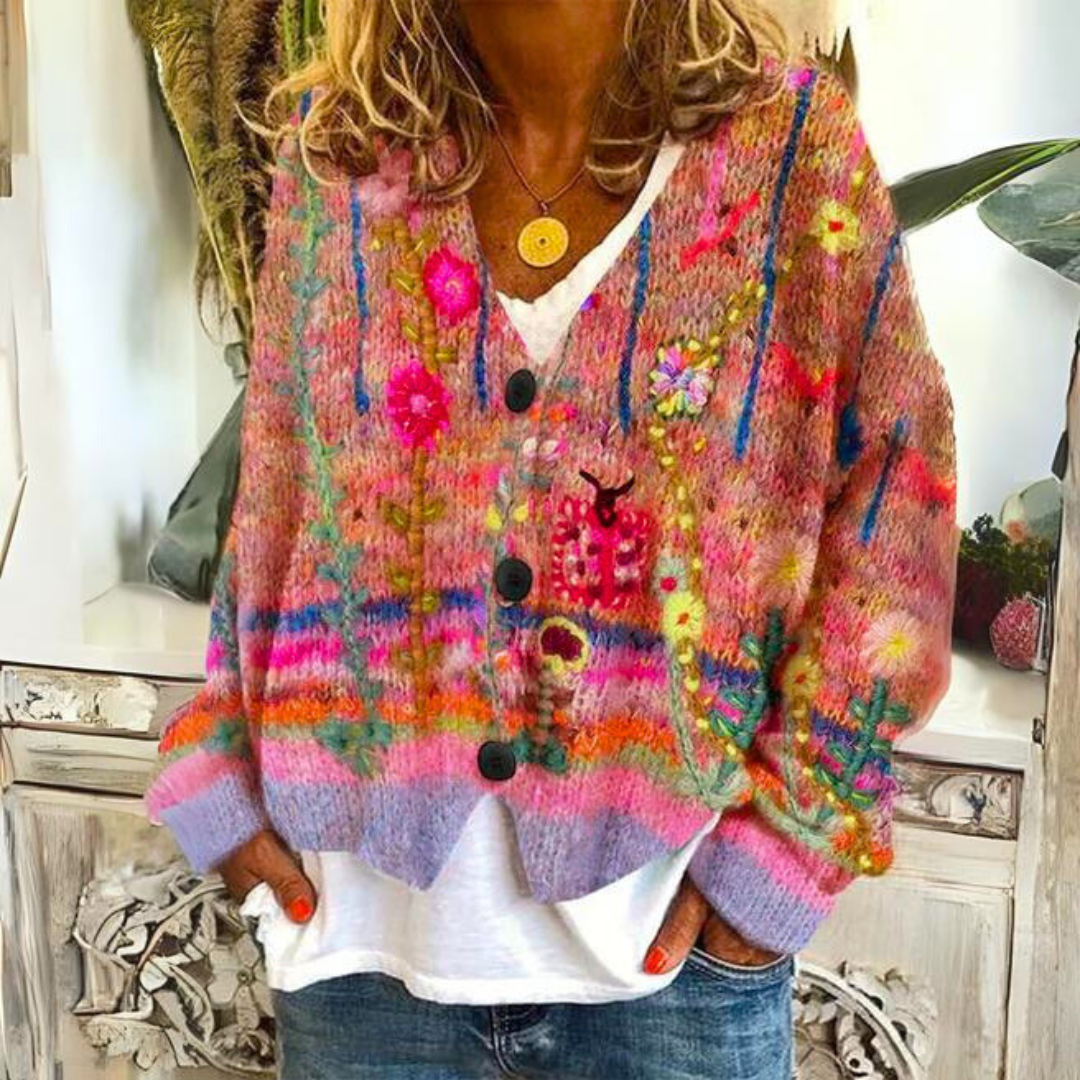 Cardigan Donna in Maglia Fantasia Floreale Slim