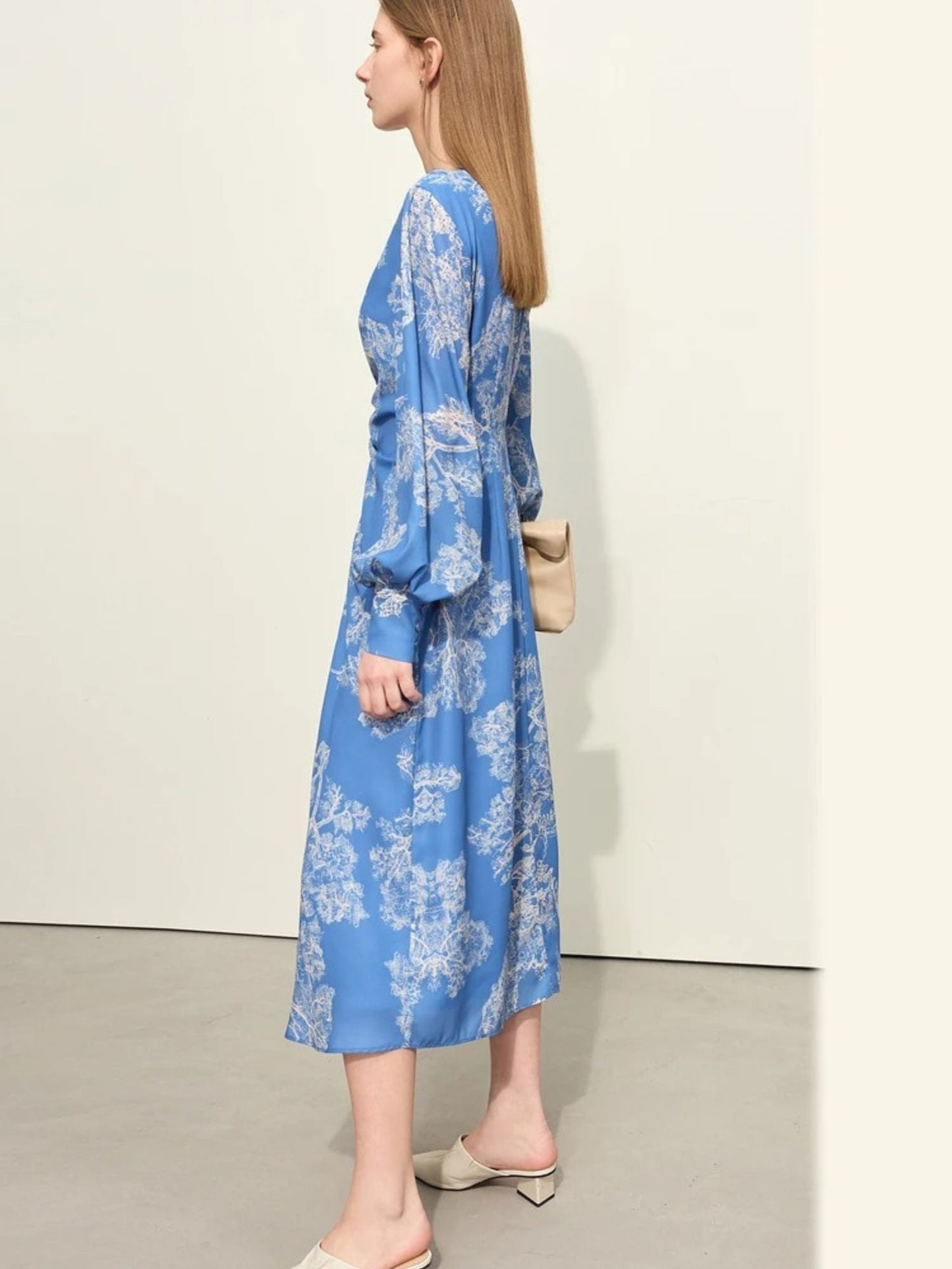 Abito Donna in Chiffon Scollo a V Coulisse e Maniche a Sbuffo - Brentozzi
