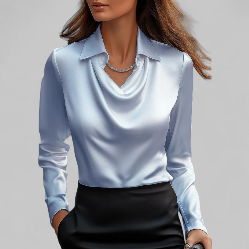 Blusa Donna Manica Lunga Scollo a Cascata