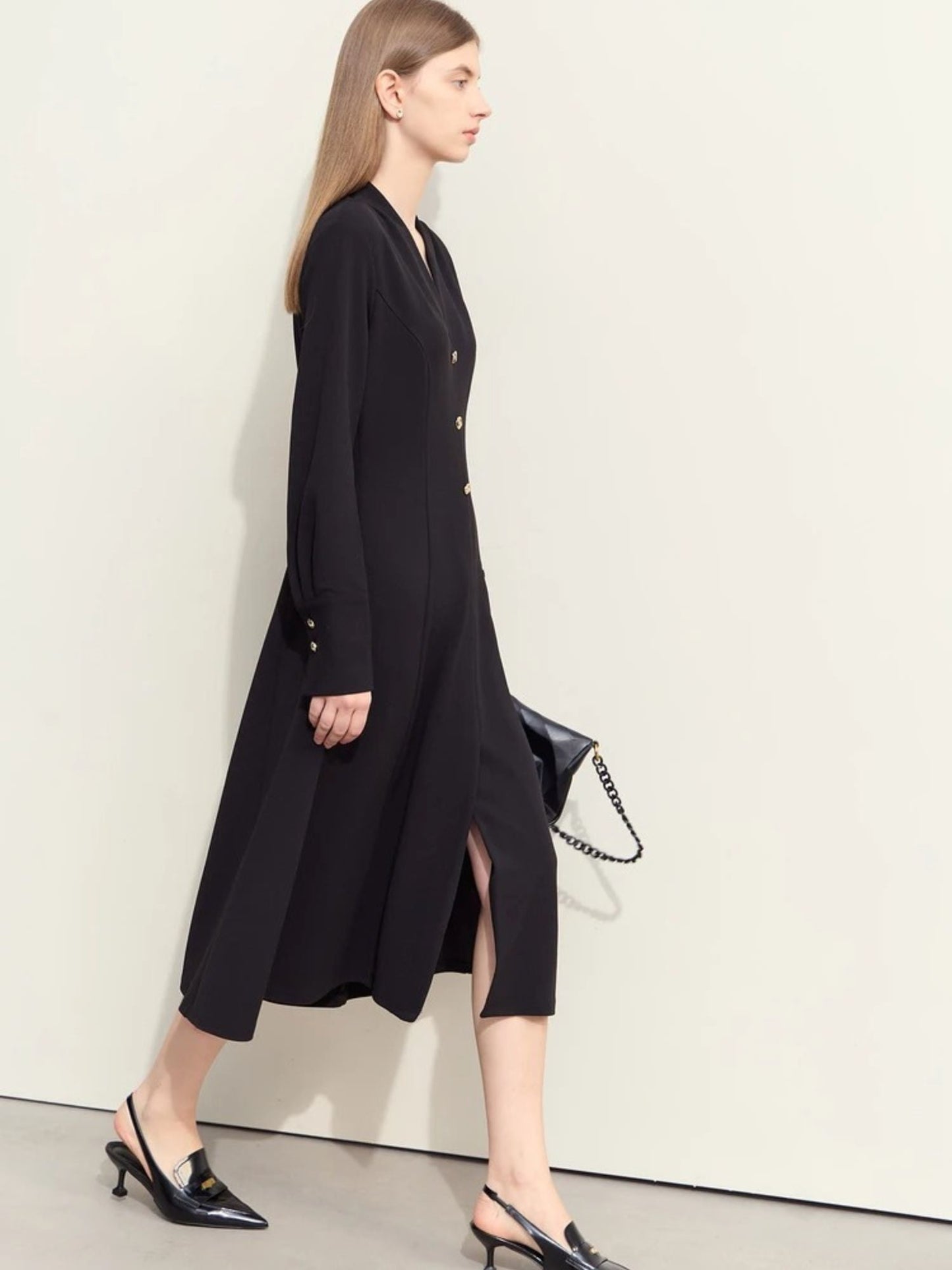 Abito Midi Donna Scollo a V con Polsini - Brentozzi
