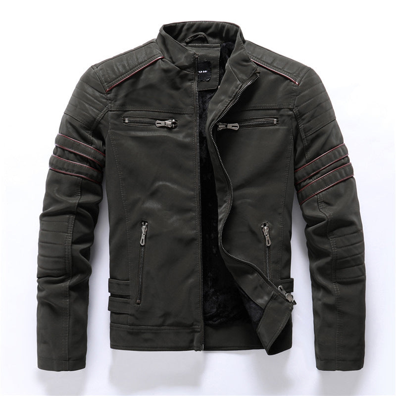 Giacca Moto Uomo con Elementi Cargo e Chiusura con Zip