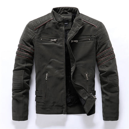 Giacca Moto Uomo con Elementi Cargo e Chiusura con Zip