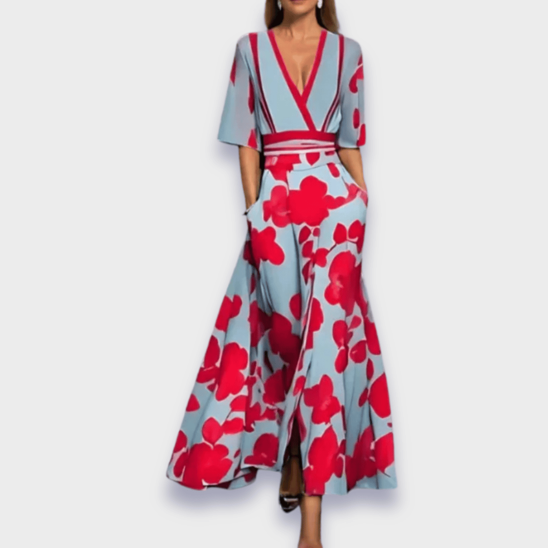 Abito Maxi Donna Fantasia Floreale Scollo a V
