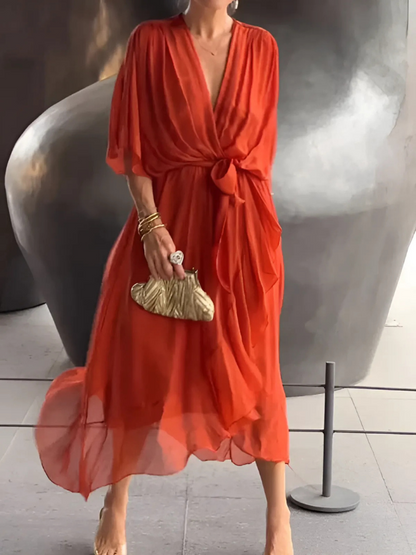 Abito Midi Donna a Portafoglio Stile Classico
