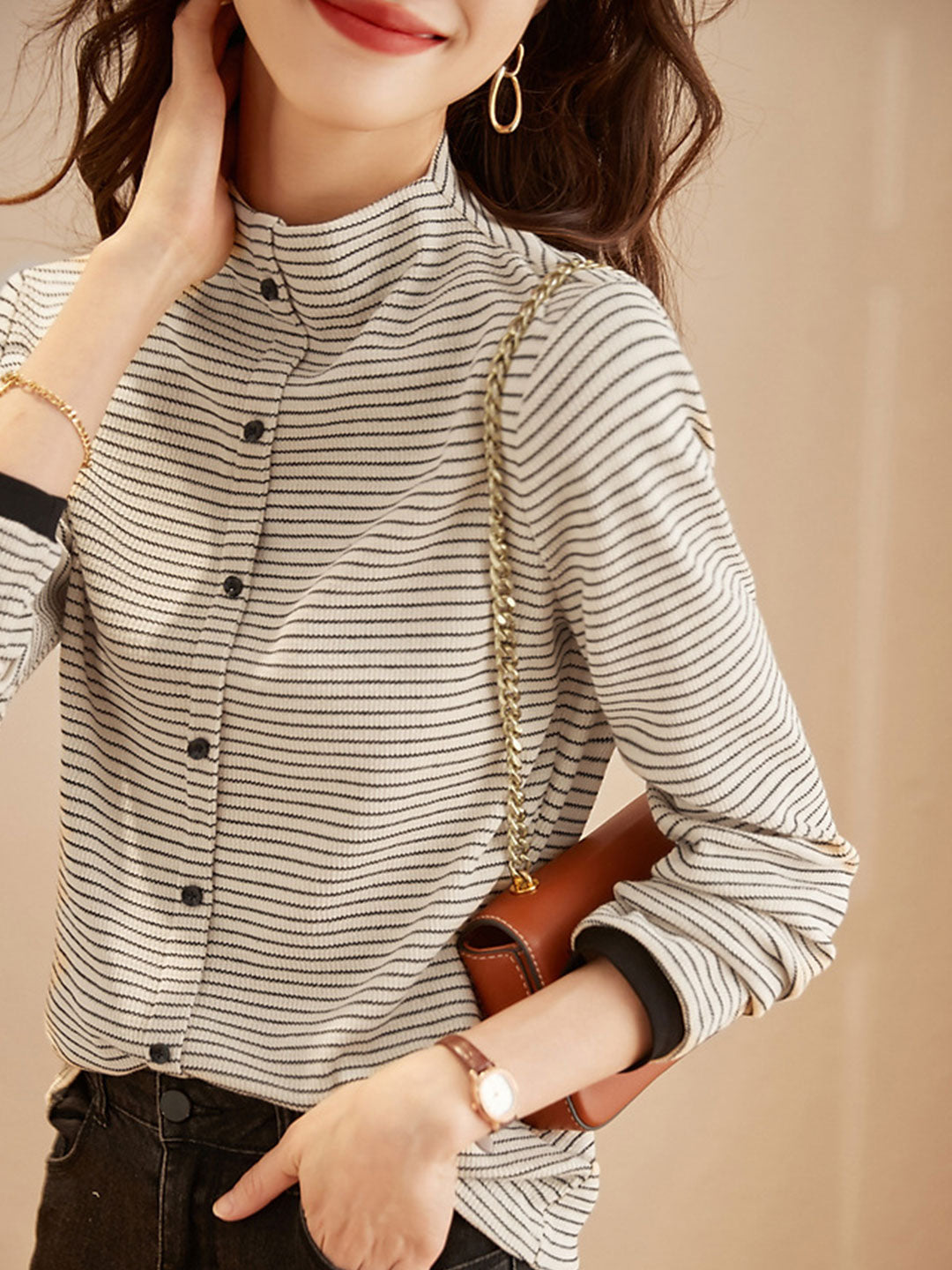 Donna Maglia a Righe Collo Alto