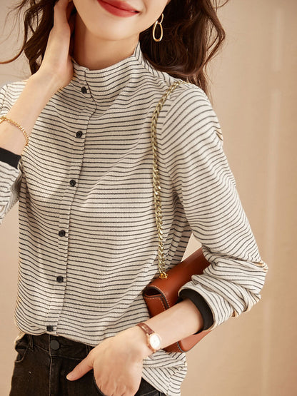 Donna Maglia a Righe Collo Alto