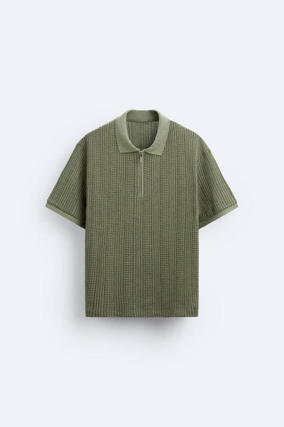 Polo Uomo Maglia Strutturata con Zip