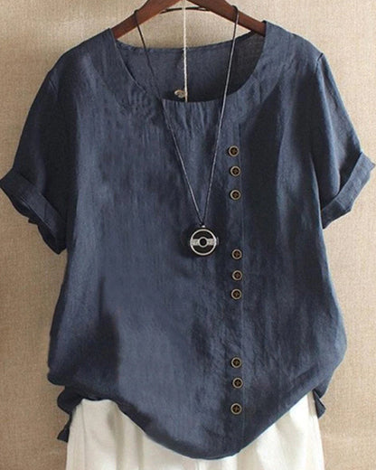 Camicia Donna Manica Corta con Bottoni Decorativi