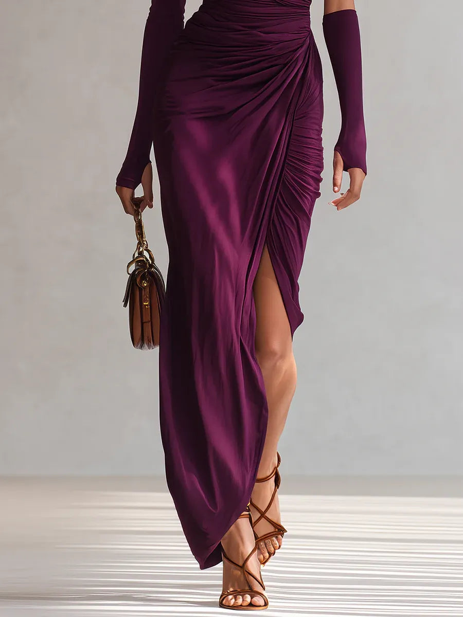 Abito Maxidress Donna Drappeggiato Asimmetrico