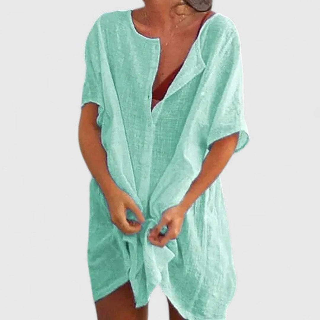 Vestito Spiaggia Donna Smanicato Bottoni Vestibilità Ampia