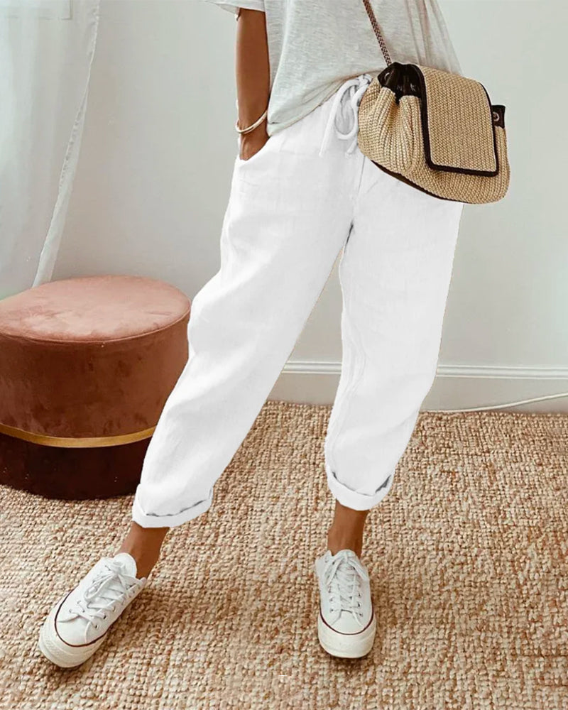 Pantaloni Lino Donna Estate con Coulisse