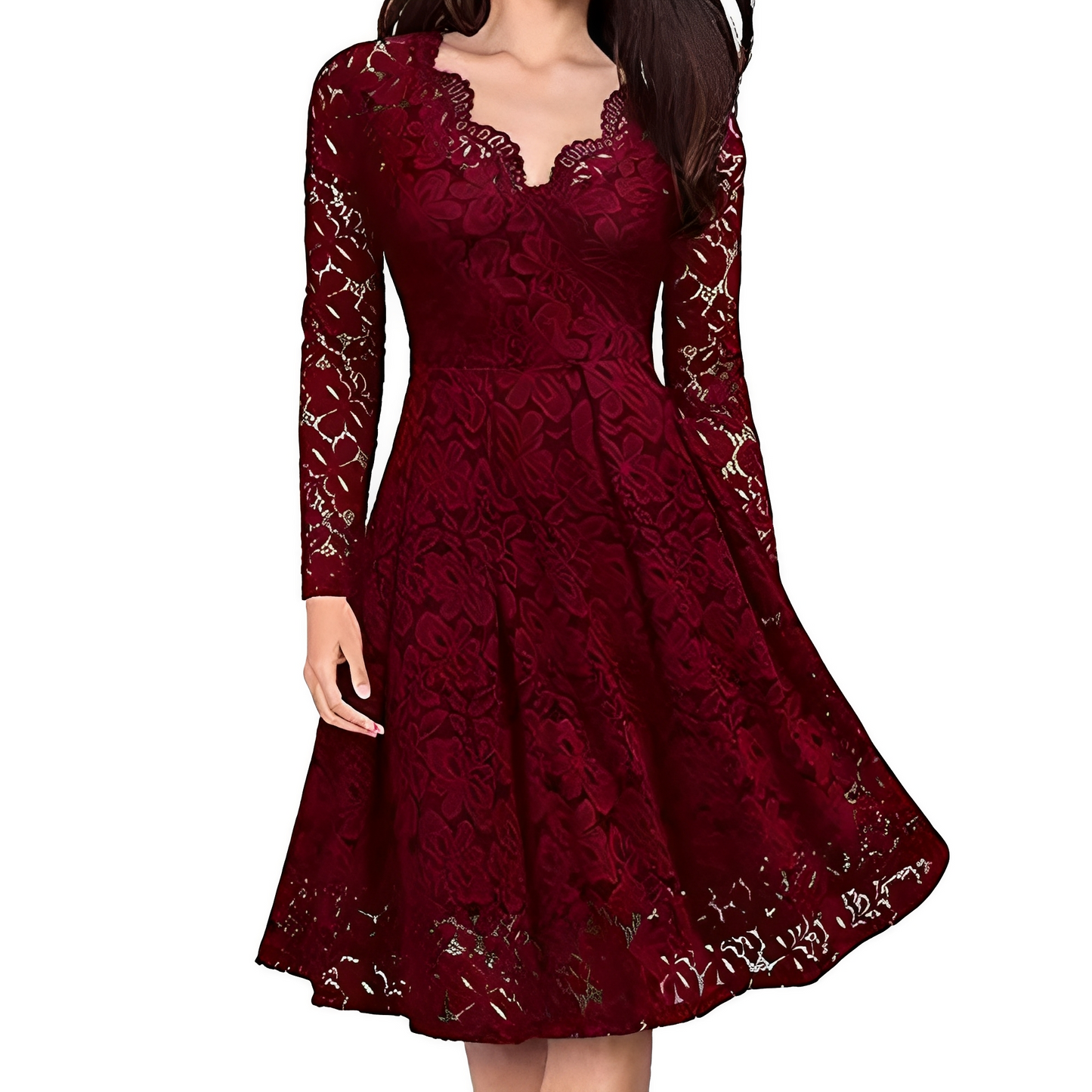 Abito Elegante Donna Manica Lunga Scollo a V