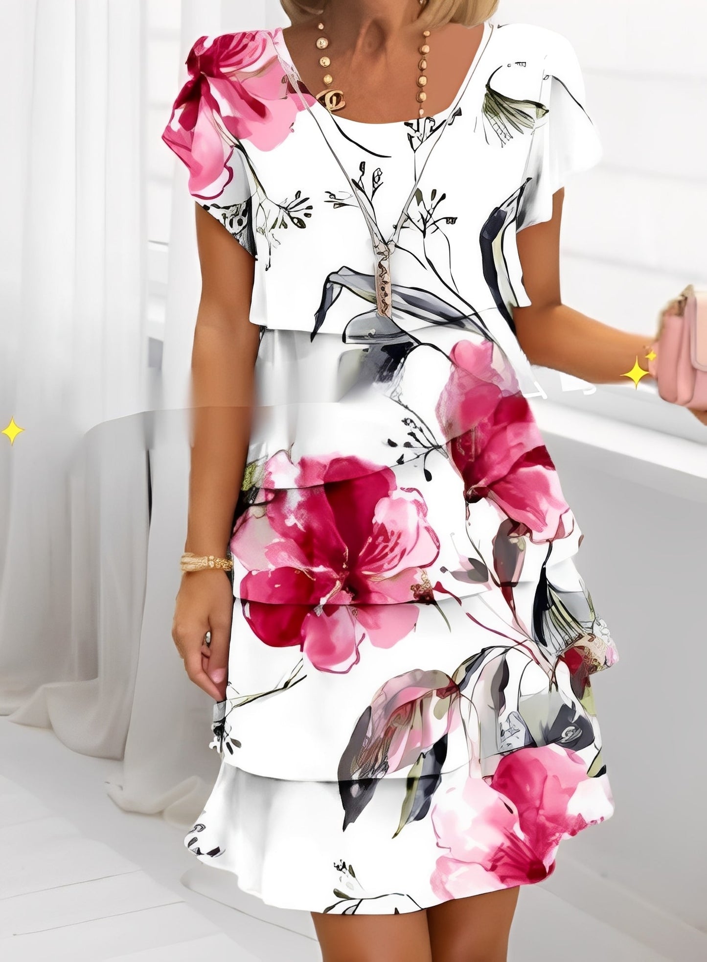 Abito Donna Elegante con Ruches Manica Corta