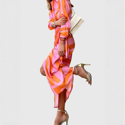 Abito Midi Donna a Righe Stile Portafoglio