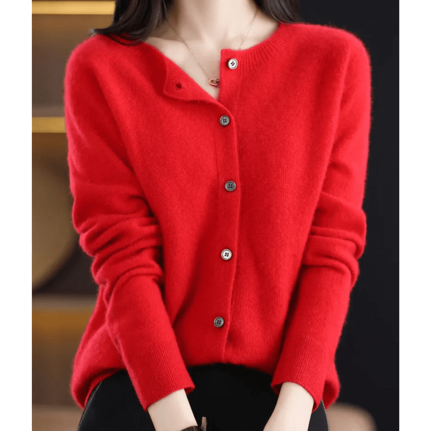 Cardigan Donna Maglia Fina Scollo Tondo Effetto Lana