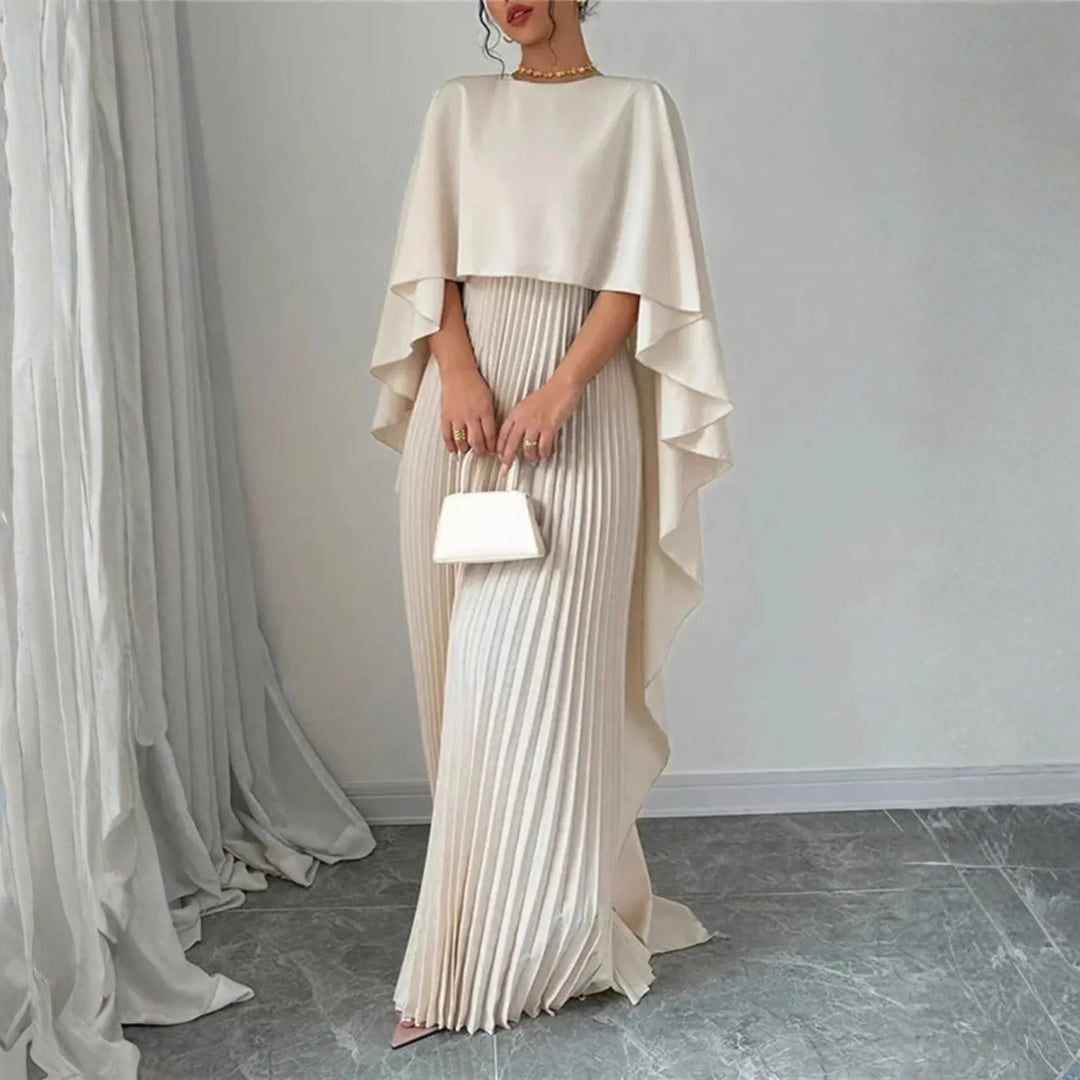Abito Maxidress Donna con Cape Pieghettata Elegante