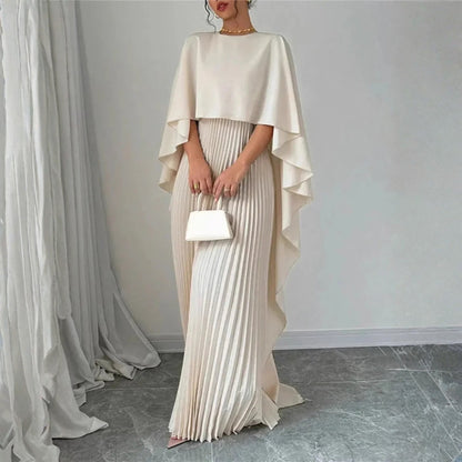Abito Maxidress Donna con Cape Pieghettata Elegante