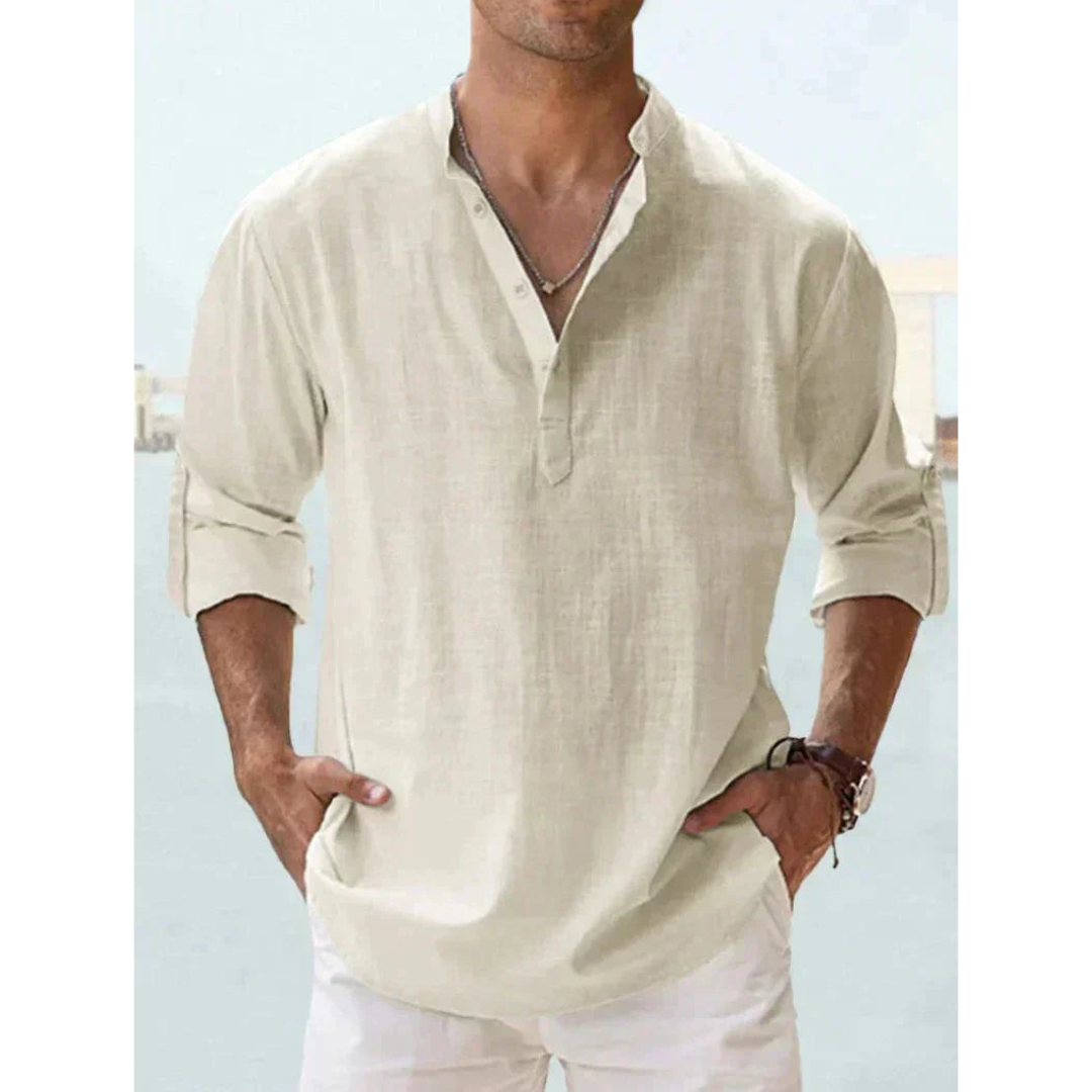 Camicia Uomo Manica Lunga Colletto Coreano