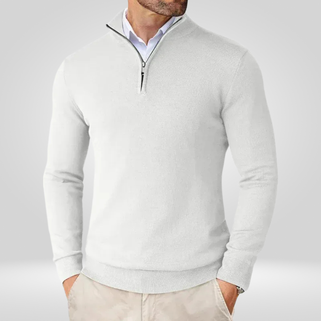 Maglione Uomo Collo con Zip Linee Sottili Slim Fit