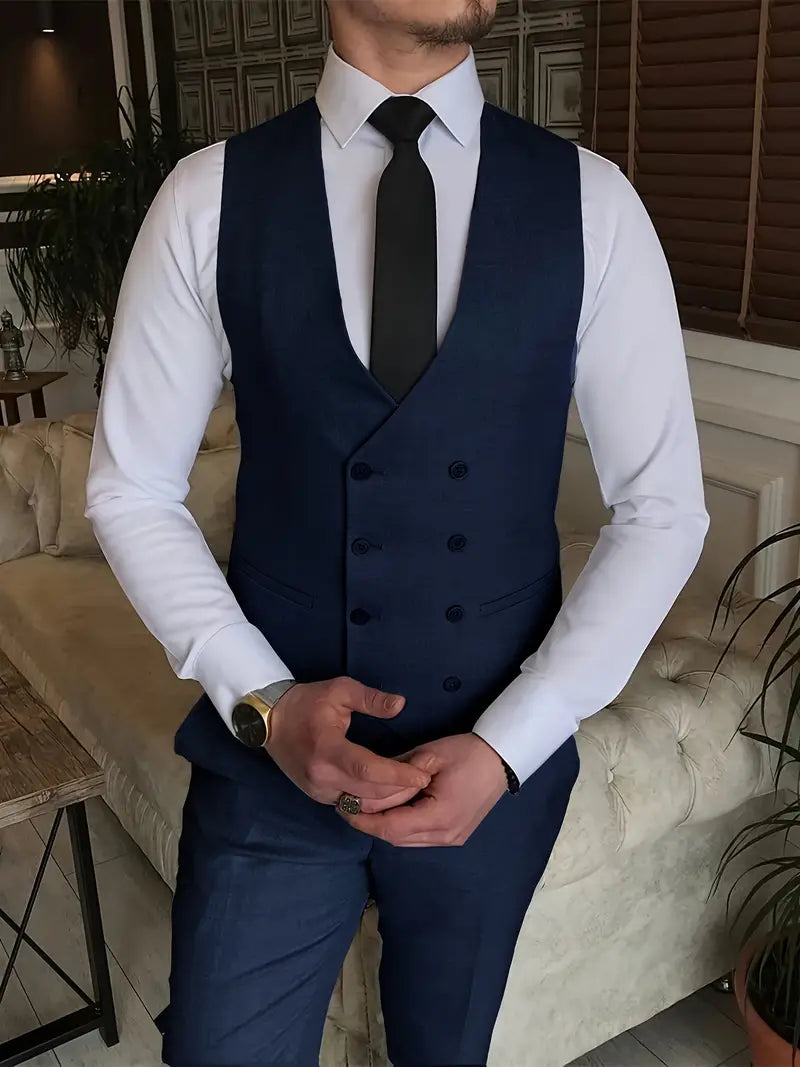 Completo Business Uomo Blazer Gilet e Pantaloni Taglio Classico