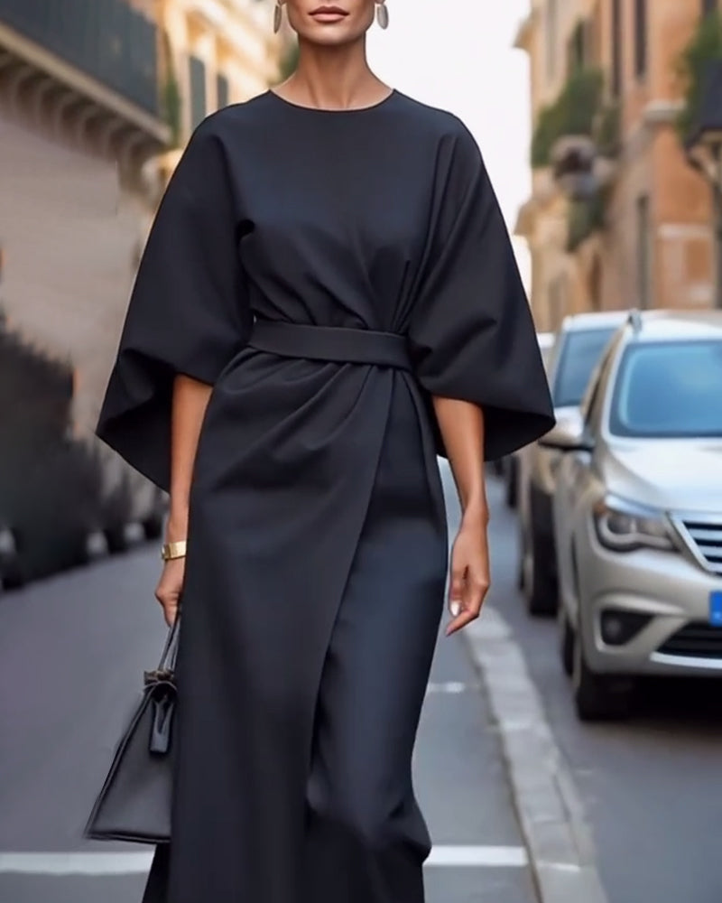 Abito Midi Donna con Cintura a Fiocco