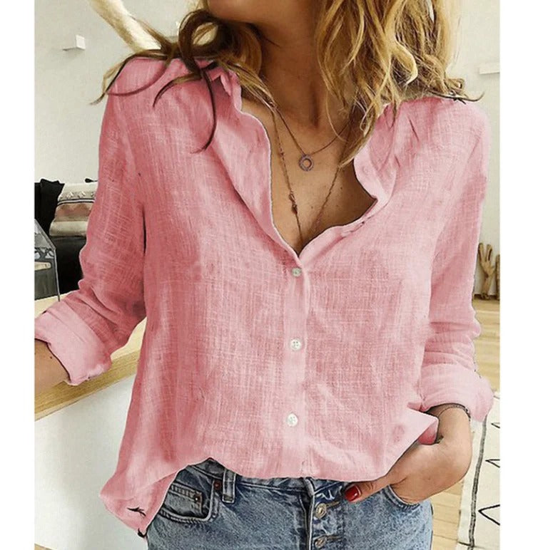 Blusa Donna Casual Bottoni Scollo a V