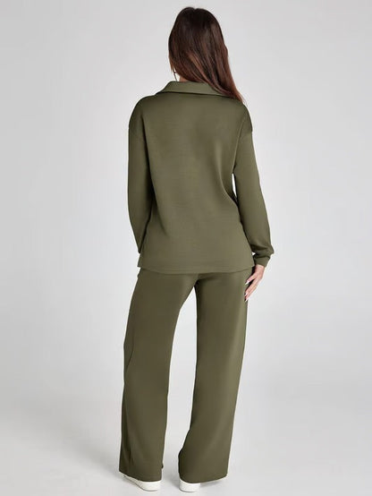Completo Donna Maglione Scollo a V e Pantaloni Larghi Comodo Autunno