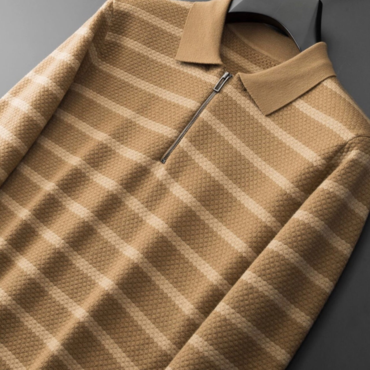 Polo Uomo Maglia a Righe Mezza Zip Manica Corta