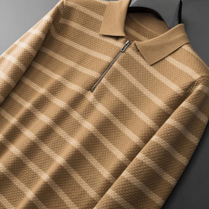 Polo Uomo Maglia a Righe Mezza Zip Manica Corta