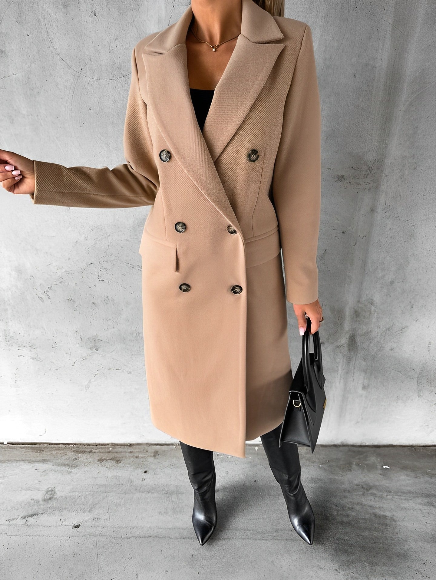 Cappotto Donna Doppio Petto Tessuto Classico Elegante