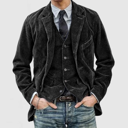 Blazer Uomo in Velluto Slim Fit con Colletto Rever e Chiusura a