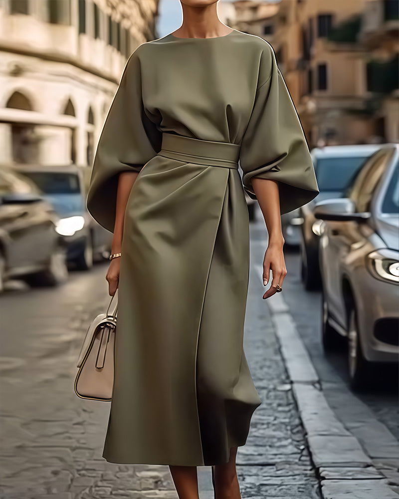 Abito Midi Donna con Cintura a Fiocco