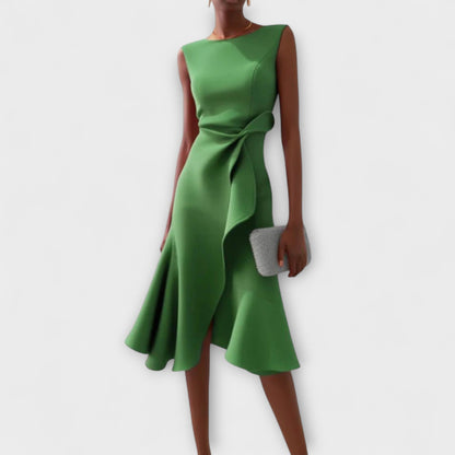 Abito Midi Donna Elegante Senza Maniche con Ruches