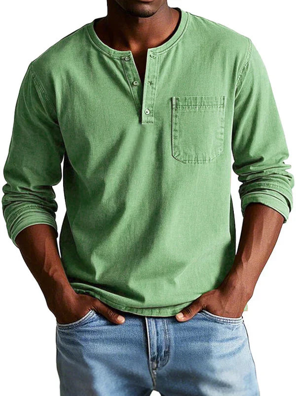 T-shirt Uomo Manica Lunga Henley Stile Casual - Brentozzi