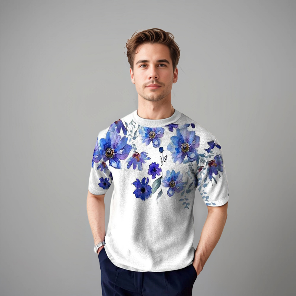 Camicia Uomo Manica Corta Motivo Floreale