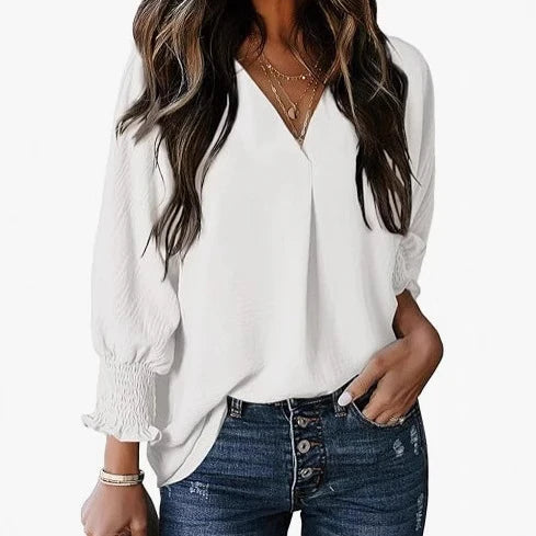Blusa Donna Manica Corta Scollo a V Elegante Casual - Brentozzi