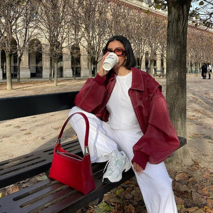 Giacca Donna Oversize in Pelle Stile Casual